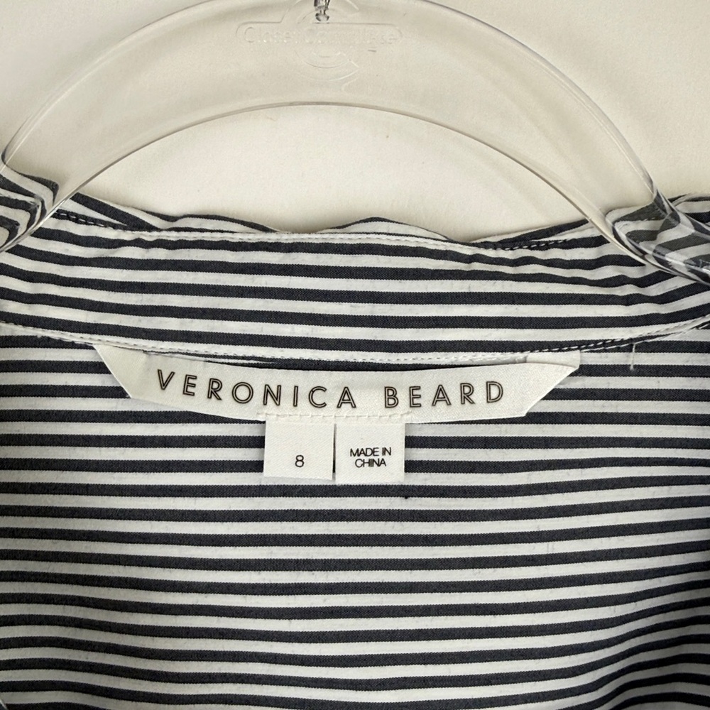 Veronica Beard Rosamund Striped Asymmetrical Wrap Shirt in Charcoal/White Size 8 - Picture 7 of 12